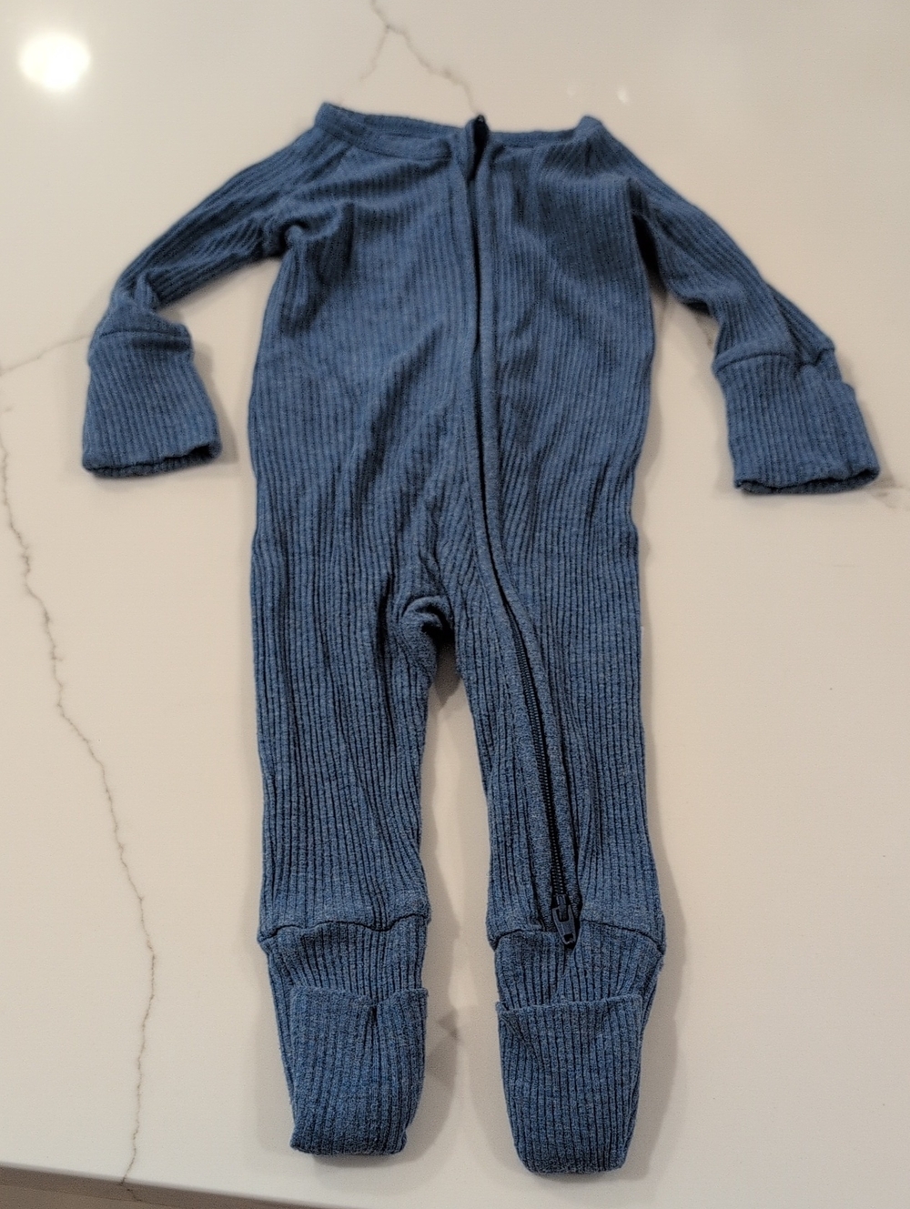 Little Sleepies Ribbed Zipper Footed One-Piece - Blue